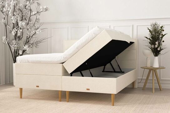 Opbevaringsseng på ben | 160x200 cm | Lys beige (ubrugt)