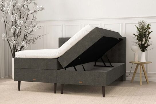 Opbevaringsseng på ben u. topmadras | 160x200 cm | Grå (ubrugt)