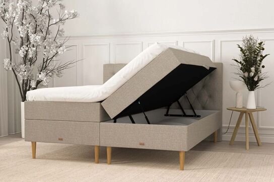 Opbevaringsseng på ben | 140x200 cm | Sand (ubrugt)