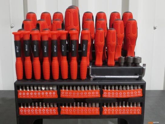 Skruetrækkersæt med 100 dele i plastkasse