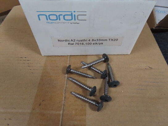 10 kasser. Rustfri skruer 4,8 x 33 mm med sort hoved