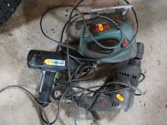 Boremaskine, stiksav (BOSCH) og varmepistol