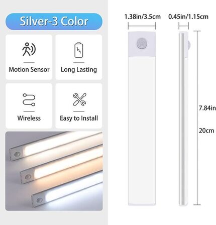 4 stk. LED-sensorlys – 10 cm – Trådløs og genopladelig