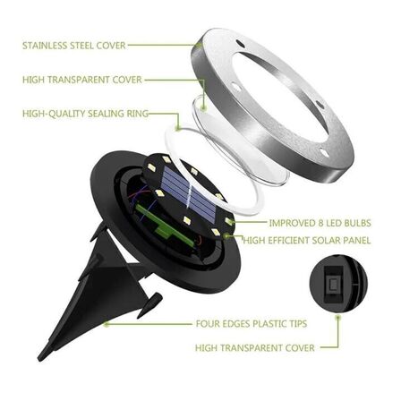 8 stk. Solcelledrevet havebelysningspuck