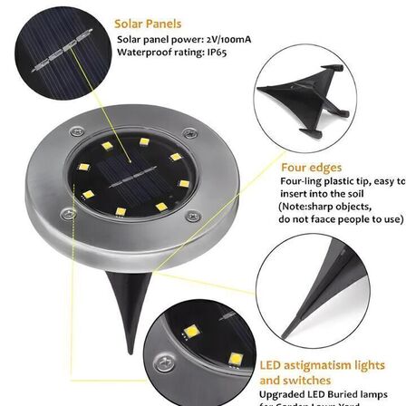 8 stk. Solcelledrevet havebelysningspuck