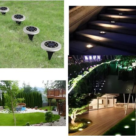 8 stk. Solcelledrevet havebelysningspuck