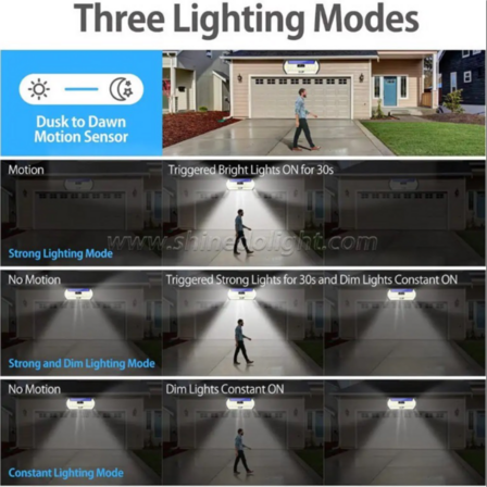 4 stk. Solcelledrevet udendørslampe med bevægelsessensor