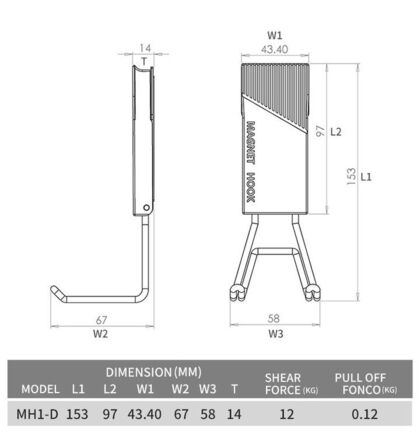 4 stk. Magnetisk krog MH1-D – dobbeltkrog med 12 kg trækkraft