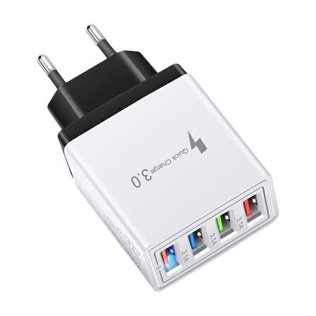 4 stk. Hurtig opladning USB-vægadapter 4 porte sort/hvid