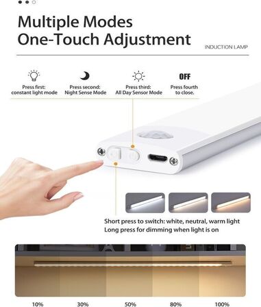 4 stk. LED-sensorlys – 30 cm – Trådløs og genopladelig