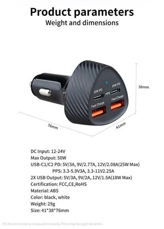 2 stk. Mobiltilbehør Biladapter 25w 4 porte