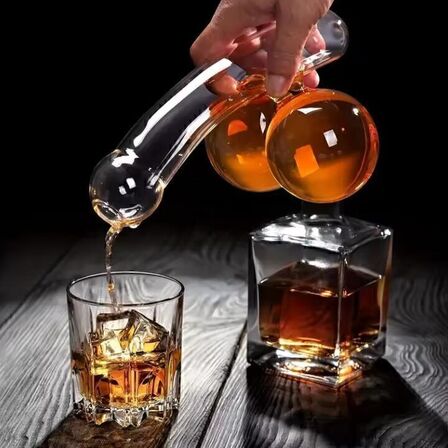 2 stk. Håndblæst humoristisk karaffel til vin og whisky