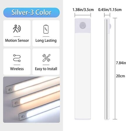 4 stk. LED-sensorlys – 50 cm – Trådløs og genopladelig