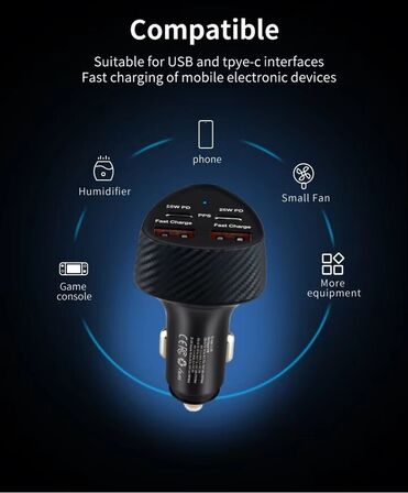 2 stk. Mobiltilbehør Biladapter 25w 4 porte