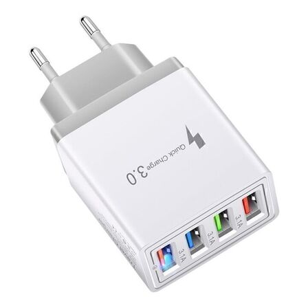 4 stk. Hurtig opladning USB-vægadapter 4 porte grå