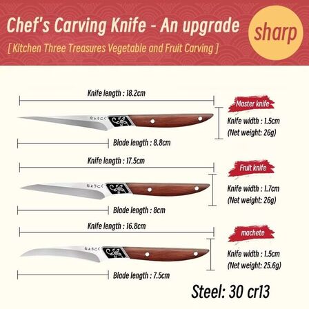 2 sæt Frugtknive – 3 knive – 3Cr13 rustfrit stål