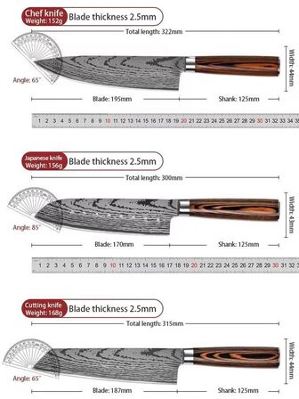 Japansk knivsæt med 6 dele – 5Cr15 rustfrit stål og pakatræ