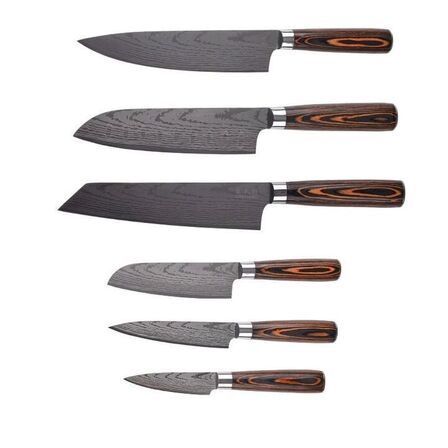 Japansk knivsæt med 6 dele – 5Cr15 rustfrit stål og pakatræ