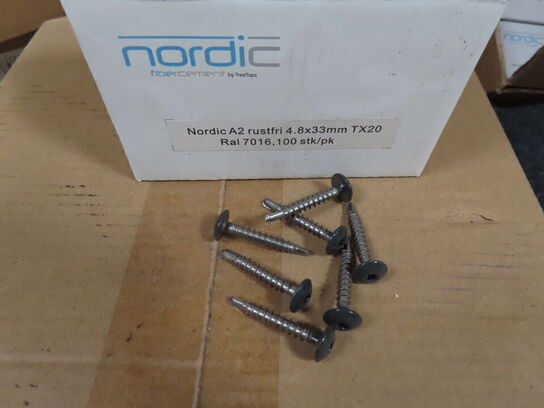 10 kasser. Rustfri skruer 4,8 x 33 mm med sort hoved