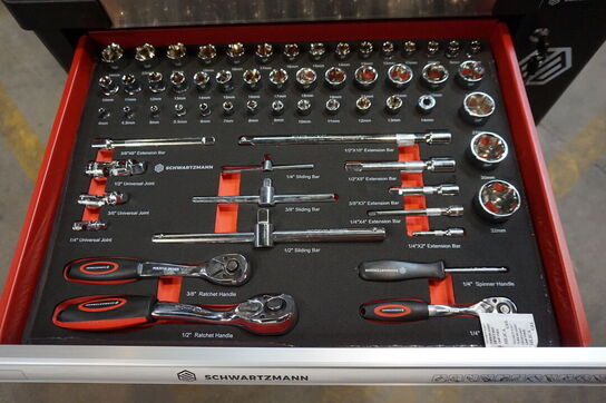 Schwartzmann værktøjsvogn. Seks skuffer inkl. værktøj Red/Black