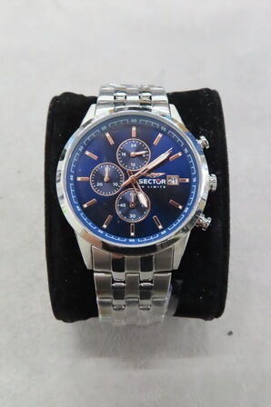 Sector Chronografur Med Blå Urskive og Stålrem, Model 42MM