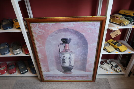 Sofabord, bakke samt maleri