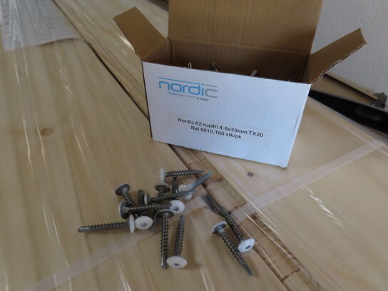 10 kasser. Rustfri skruer 4,8 x 33 mm med hvidt hoved