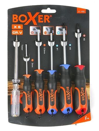 4 pk. Boxer skruetrækkersæt med 2-komponent greb 6 dele