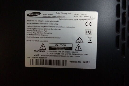 Samsung 65" fladskærm/monitor (MOMSFRI)