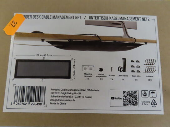 10 stk. Kabelnet til kabelstyrring under skrivebord