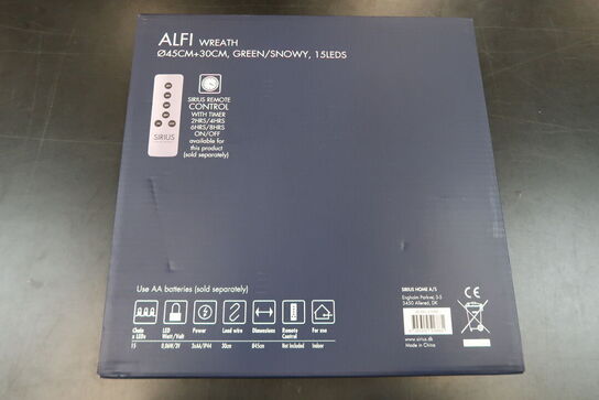 2 stk. Sirius Alfi grankrans Ø45cm 15 LED lys hvid