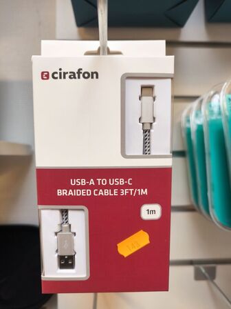 4 stk. CIRAFON USB-A->USB-C 1m kabler (ubrugt)