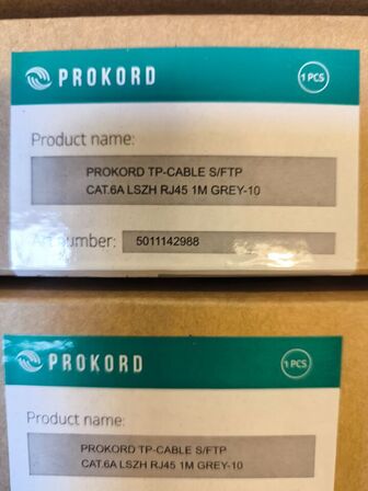 7 ks. á 10 pk. PROKORD RJ45 Cat.6A 1m kabler (ubrugt)