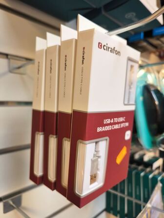 4 stk. CIRAFON USB-A->USB-C 1m kabler (ubrugt)