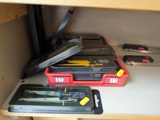 Div. linealer, passere, tegneudstyr m.v.