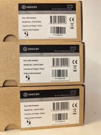 3 stk. VOXICON UC610 DUO headset (ubrugt)