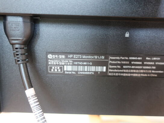 2 stk. HP EliteDisplay 27" skærme inkl. div. tilbehør