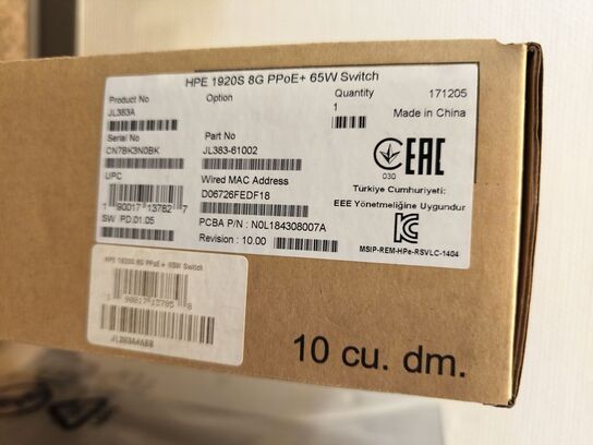 Netværksswitch HP OfficeConnect 1920 PPoE+ 8 port (ubrugt)