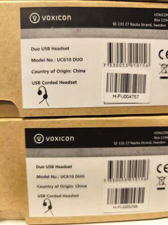 4 stk. VOXICON UC610 DUO headset (ubrugt)