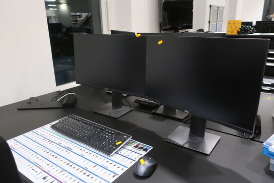 El. hæve/sænke skrivebord med indhold samt kontorstol 