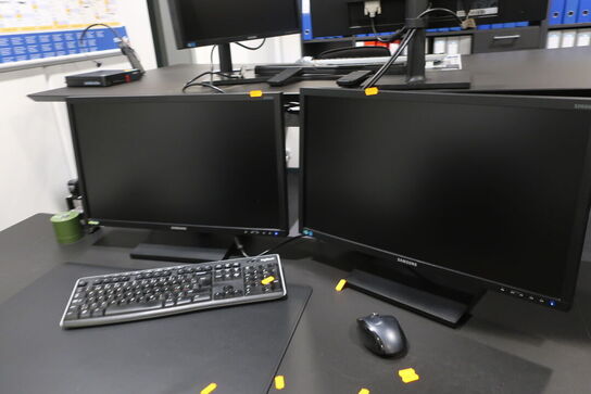 El. hæve/sænke skrivebord med indhold samt kontorstol 