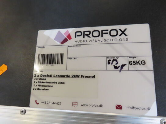 2 stk. Fresnel lamper i Flightcase - DESISTI LEONARDO 2kW