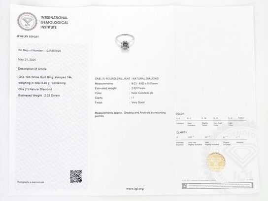 Diamant Ring 2.02 CT. 14 KT. Hvidguld (inkl. IGI Certifikat)