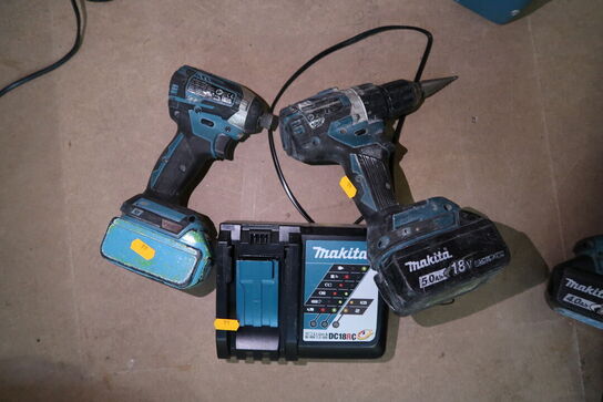 2 stk. akku håndværktøj MAKITA DDF484, DTD154 med 2 stk. batterier og lader
