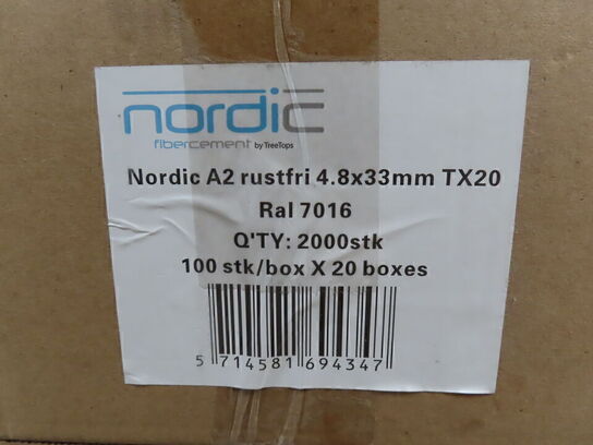 20 kasser. Rustfri skruer 4,8 x 33 mm med sort hoved