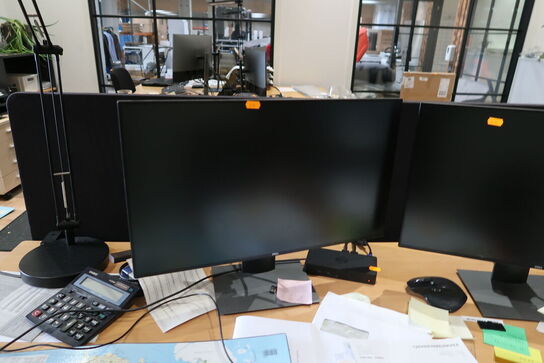 2 stk. computerskærme DELL U2419H, 2 stk. mus samt dockingstation DELL D6000