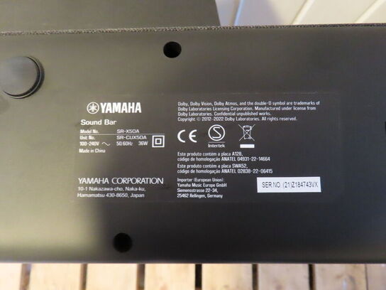 Sound Bar med subwoofer, YAMAHA SR-X50A