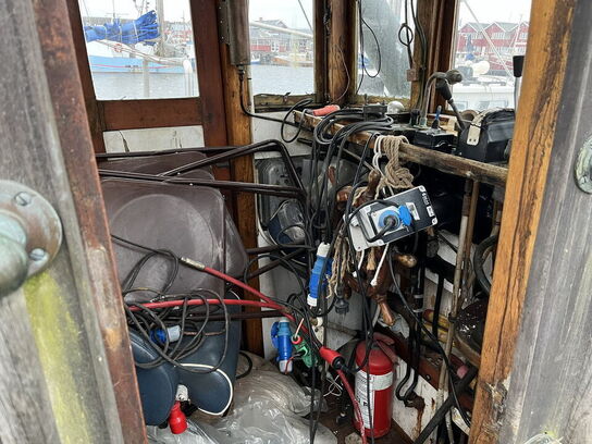 35 fod tidl. fiskefartøj/lystfartøj, ep på eg, 1965, mahogni styrehus