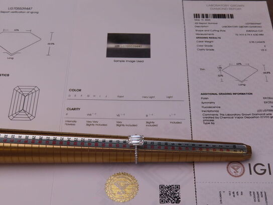 14 kt. Hvidguldring med 2.95 ct. Emeraldsleben Diamant