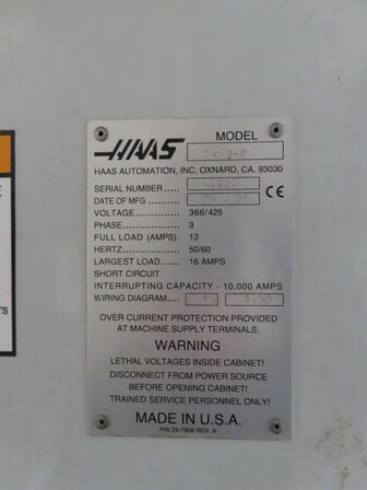 4 akset bearbejdningscenter, fabr. HAAS, type TM 2 HE årg. 2005